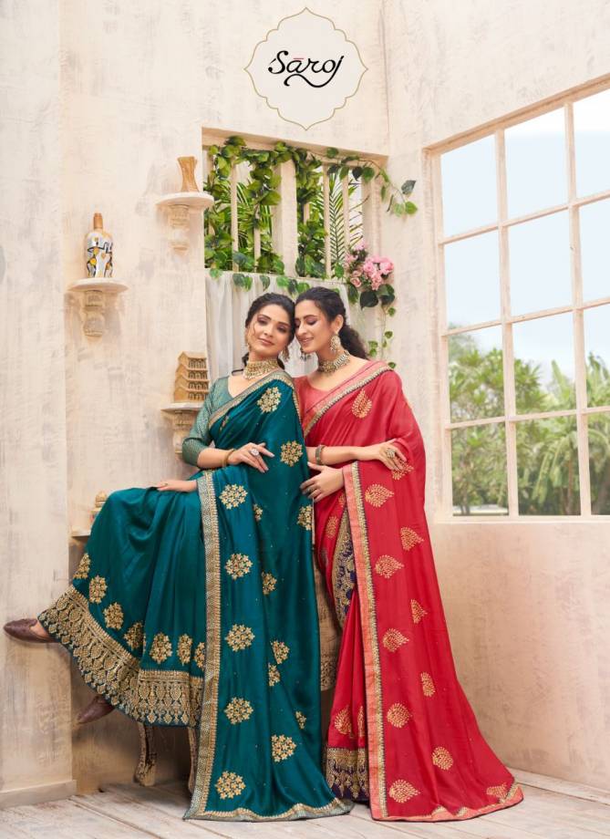Saroj Vasudara Festive Wear Designer Soft Vichitra Silk Latest Saree Collection